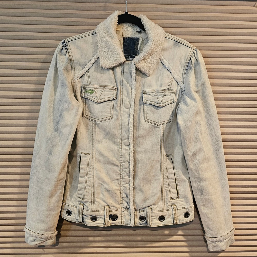Oakley Industry Denim Jacket Womens M Light Wash Faux Fur Sherpa Lined Y2K